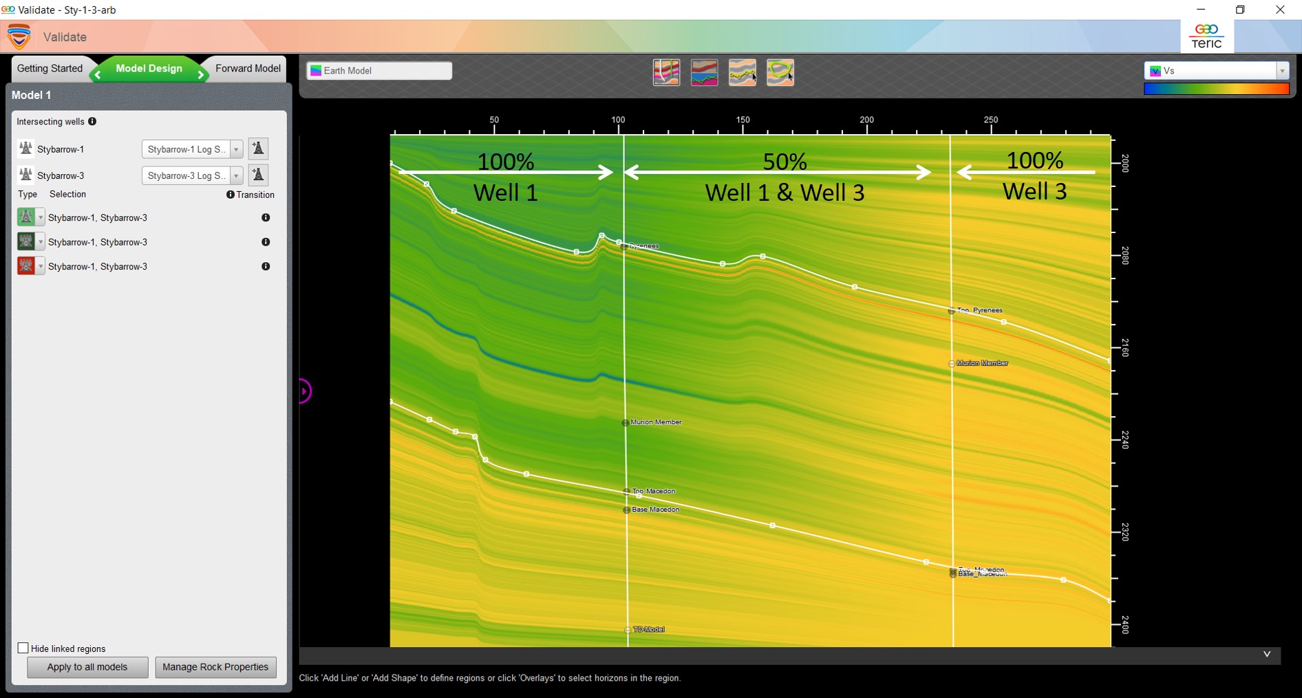 Transition of rock properties in Validate